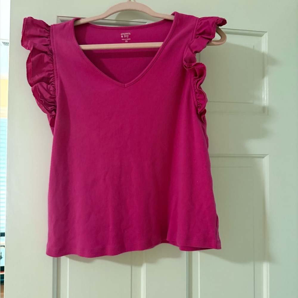 Time and Tru Magenta Ruffle Sleeve Tank Top